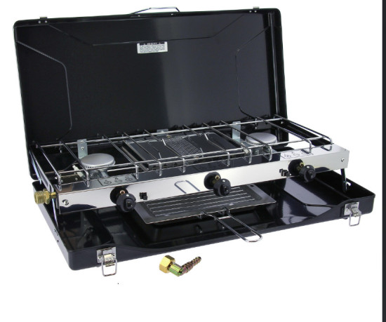 Soplair/Incasa 2-burner gas stove with grill/toaster - foldable case