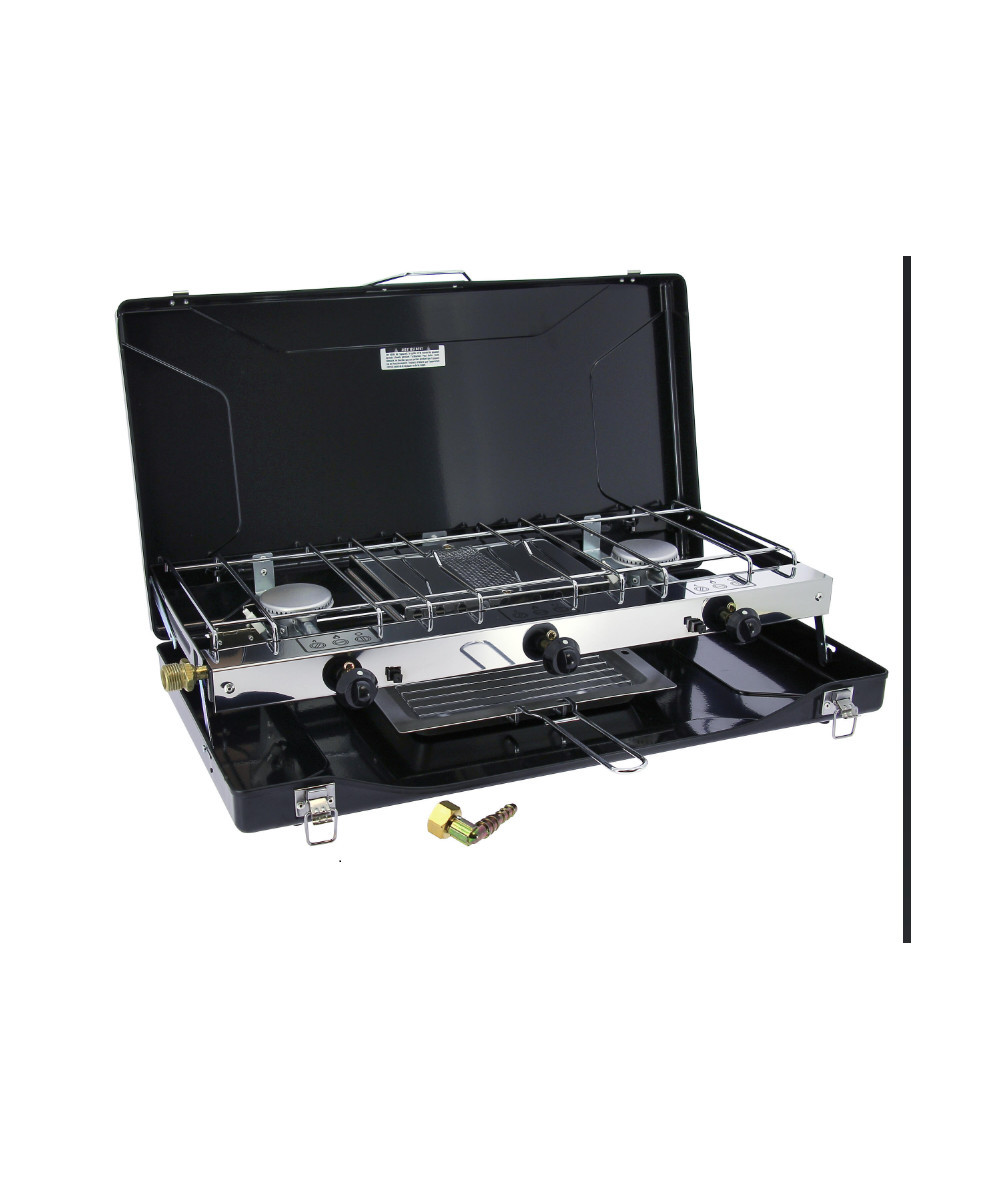 Soplair/Incasa 2-burner gas stove with grill/toaster - foldable case