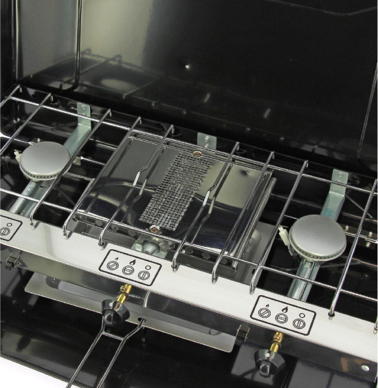 Soplair/Incasa 2-burner gas stove with grill/toaster - foldable case